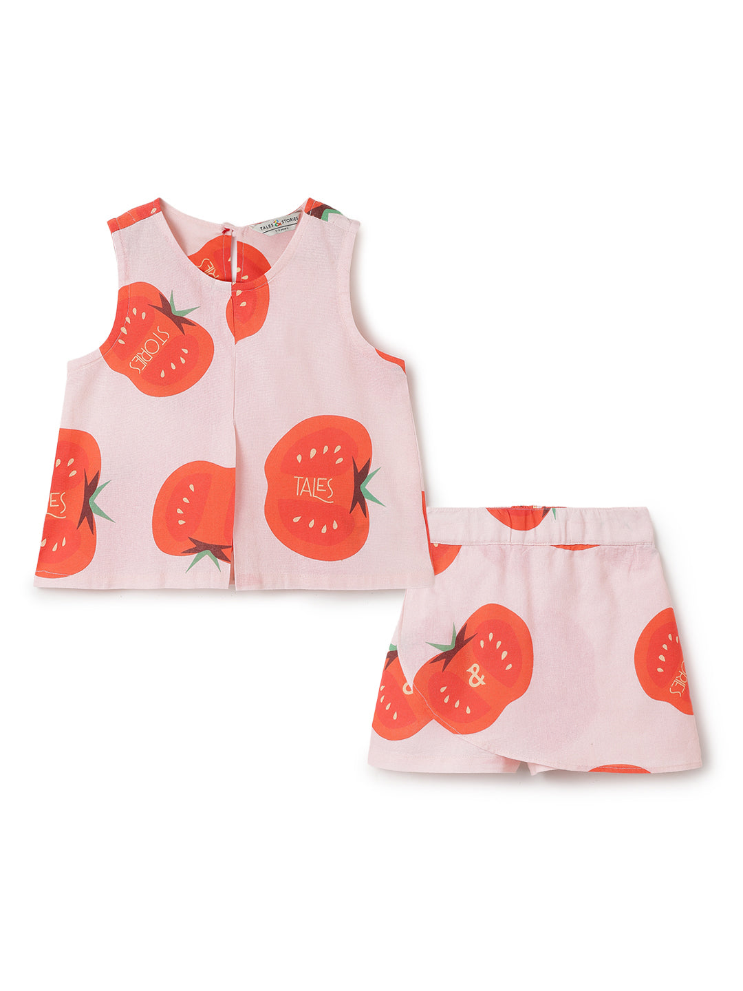 Girls Red & Pink Printed Top & Skort Co-Ord Set