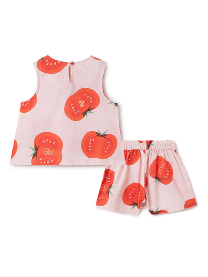 Girls Red & Pink Printed Top & Skort Co-Ord Set