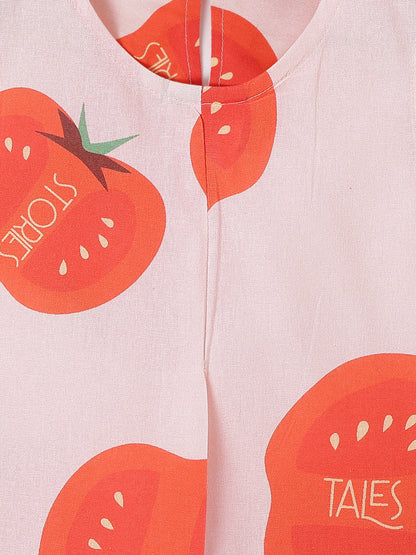 Girls Red & Pink Printed Top & Skort Co-Ord Set