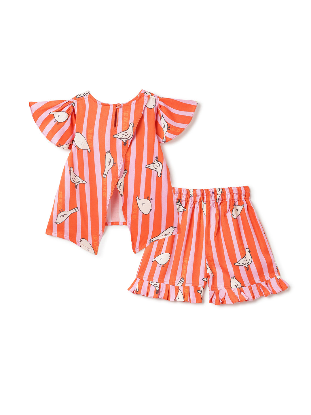 Girls Pink Orange Printed Top Shorts Co-Ord Set