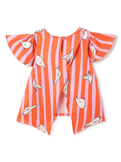 Girls Pink Orange Printed Top Shorts Co-Ord Set