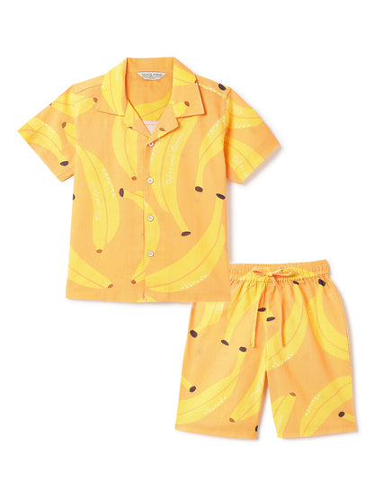 Boys Cotton Printed Oversized Shirt & Shorts Co-ord Set