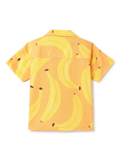 Boys Cotton Printed Oversized Shirt & Shorts Co-ord Set
