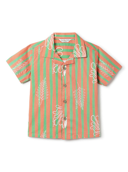 Boys Cotton Striped Oversized Shirt & Shorts Co-ord Set