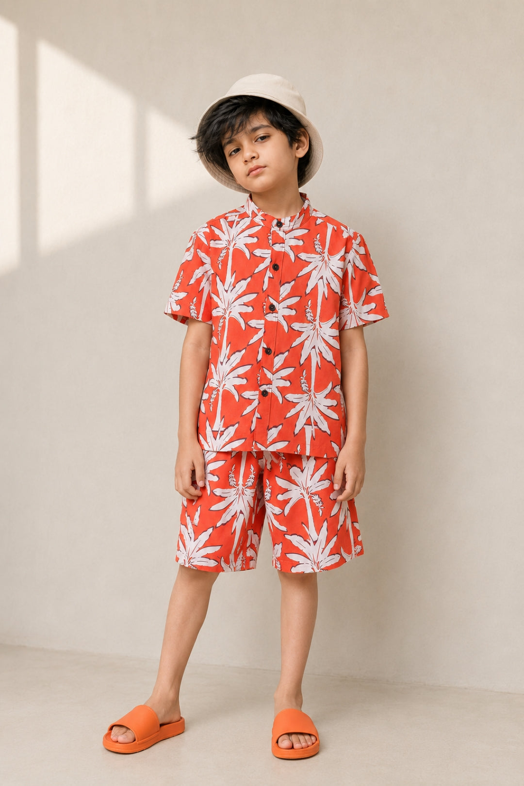 Boys Cotton Floral Printed Shirt & Shorts Co-ord Set