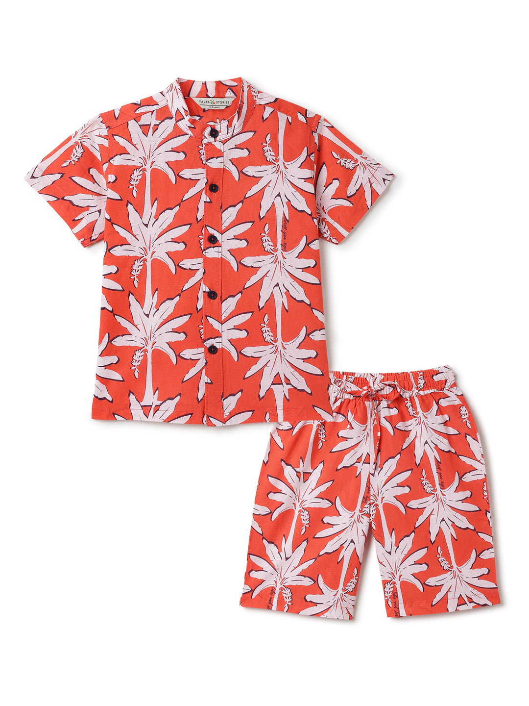 Boys Cotton Floral Printed Shirt & Shorts Co-ord Set