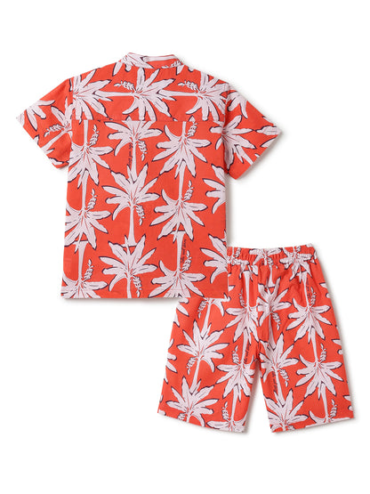 Boys Cotton Floral Printed Shirt & Shorts Co-ord Set