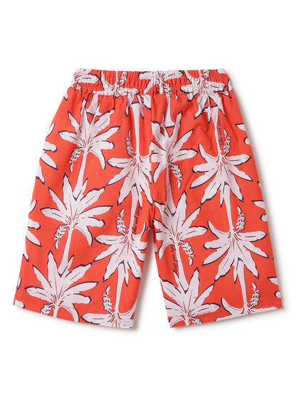 Boys Cotton Floral Printed Shirt & Shorts Co-ord Set