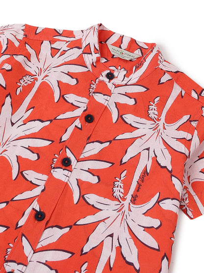 Boys Cotton Floral Printed Shirt & Shorts Co-ord Set