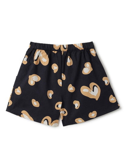 Girls Black Cotton Printed Halter Neck Top & Shorts Co-ord Set