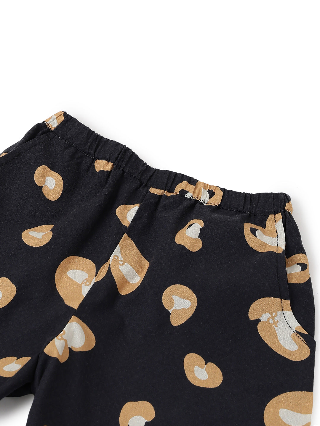 Girls Black Cotton Printed Halter Neck Top & Shorts Co-ord Set
