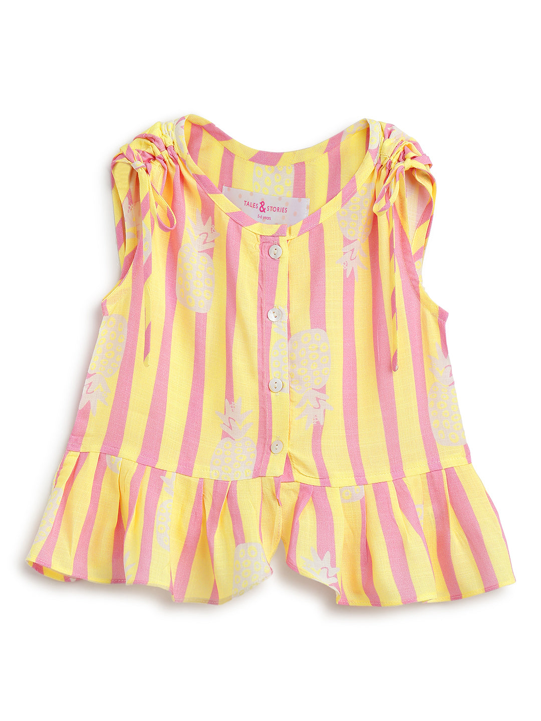 Girls Yellow & Pink Striped Top & Shorts Co-Ord Set
