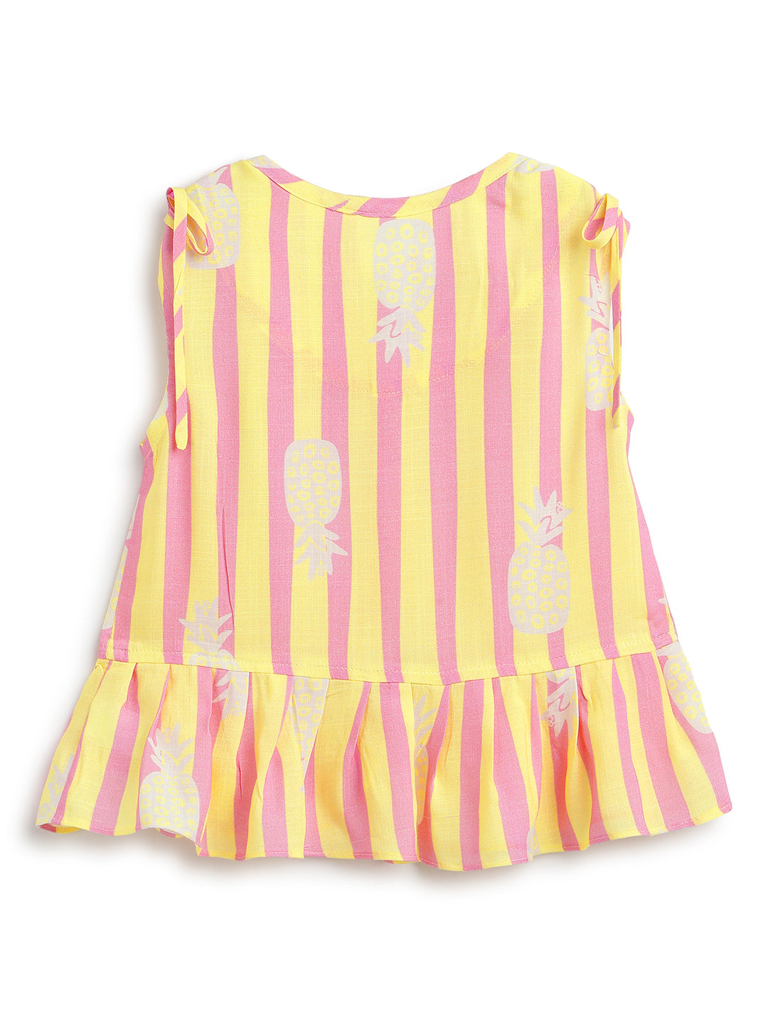 Girls Yellow & Pink Striped Top & Shorts Co-Ord Set