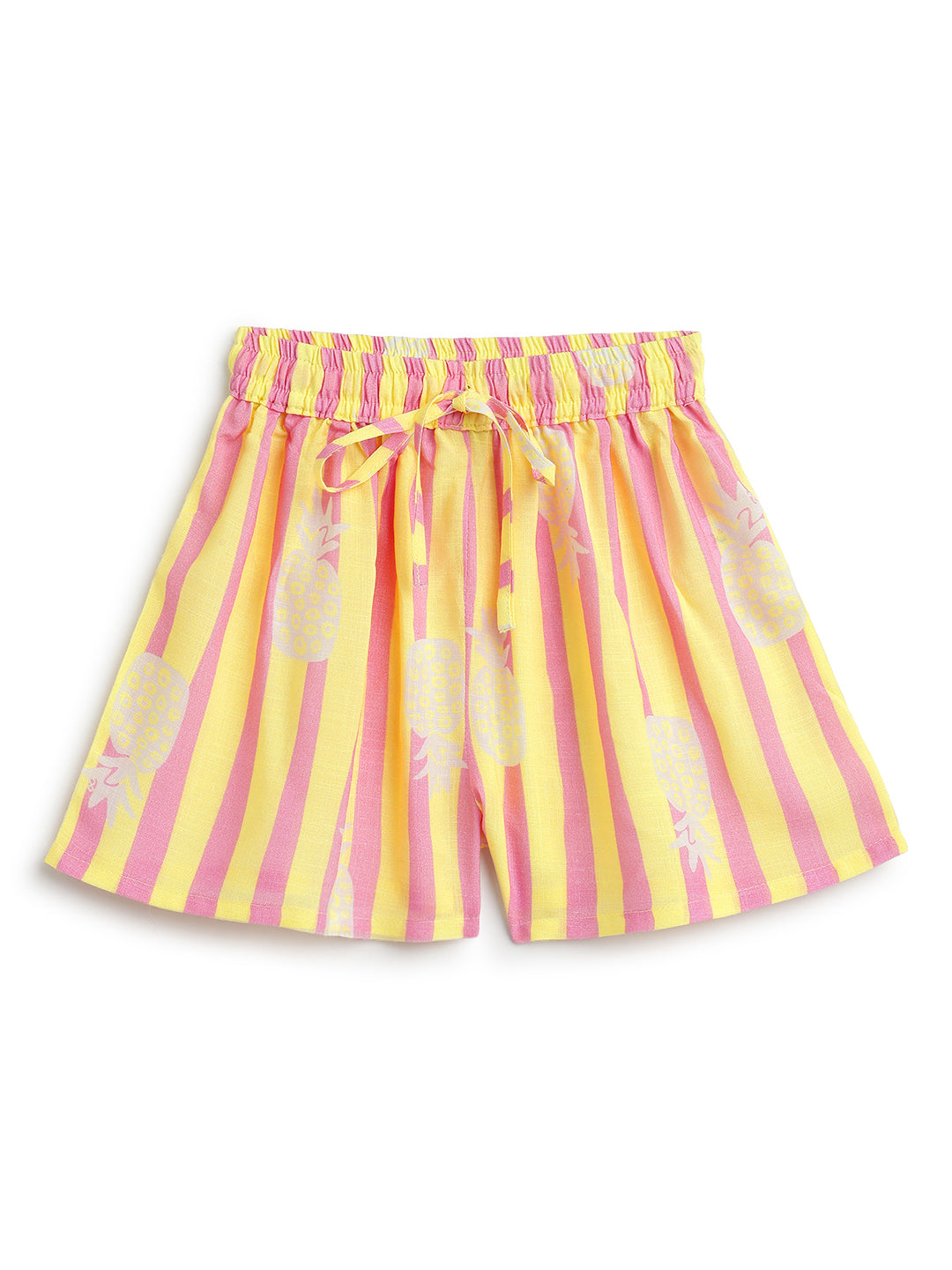 Girls Yellow & Pink Striped Top & Shorts Co-Ord Set