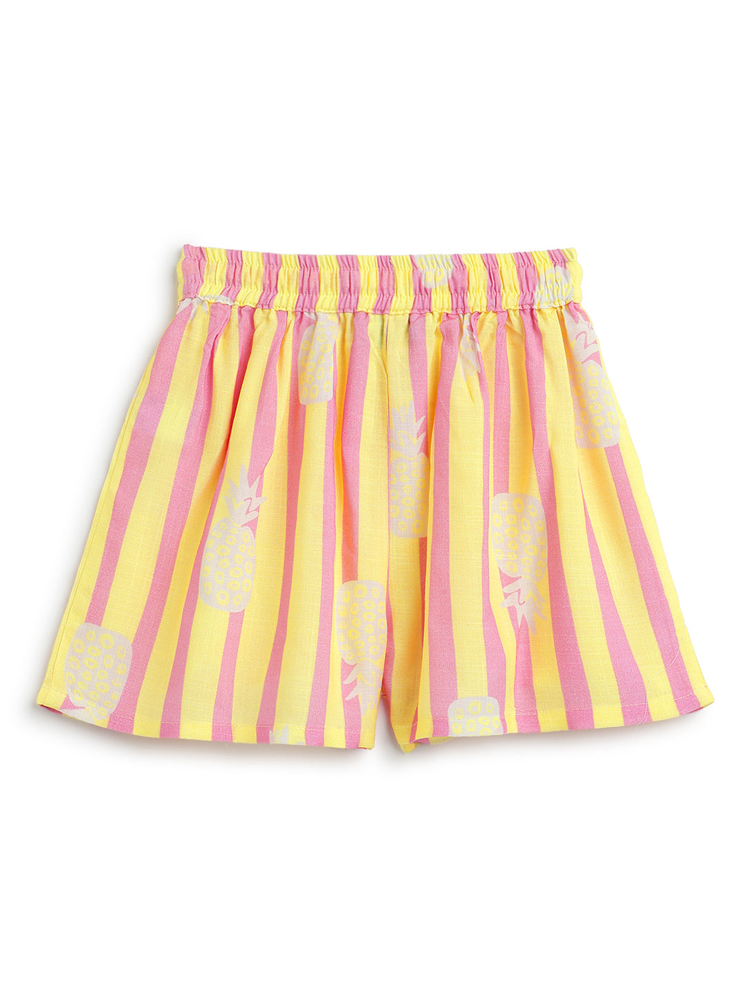 Girls Yellow & Pink Striped Top & Shorts Co-Ord Set