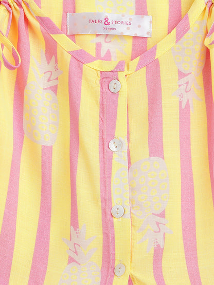 Girls Yellow & Pink Striped Top & Shorts Co-Ord Set