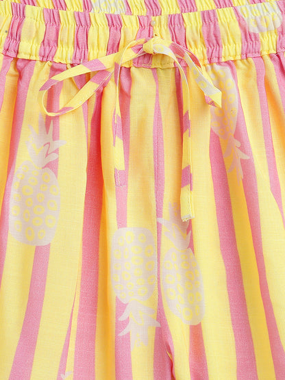 Girls Yellow & Pink Striped Top & Shorts Co-Ord Set