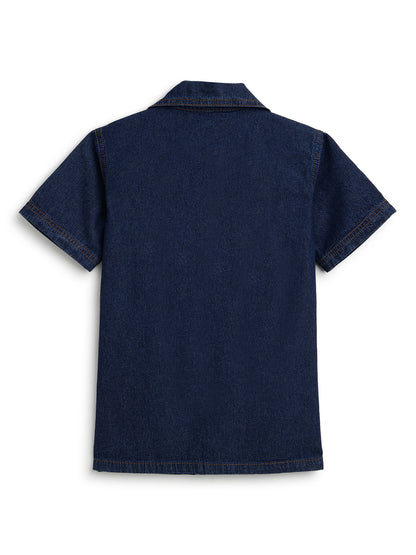 Boys Dark Blue Denim Oversized Shirt & Shorts Co-Ord Set