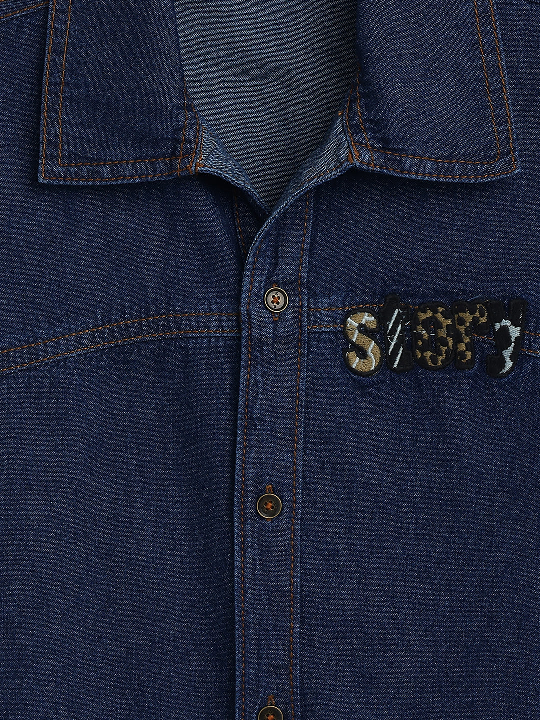 Boys Dark Blue Denim Oversized Shirt & Shorts Co-Ord Set
