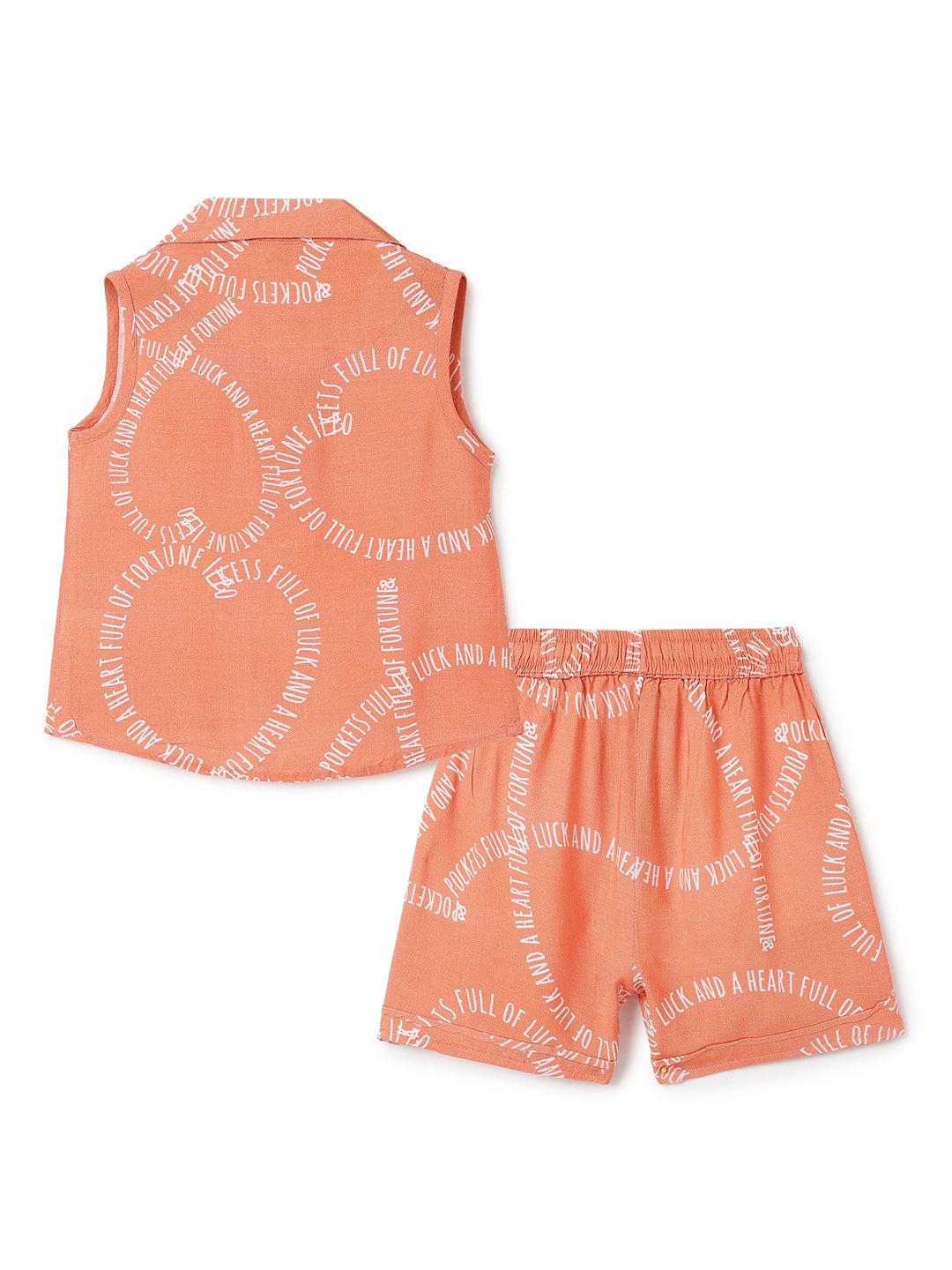 Girls Orange Printed Top & Shorts Co-Ord Set