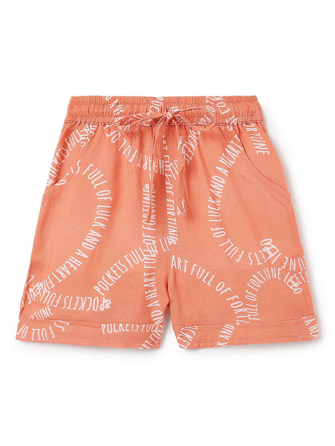 Girls Orange Printed Top & Shorts Co-Ord Set