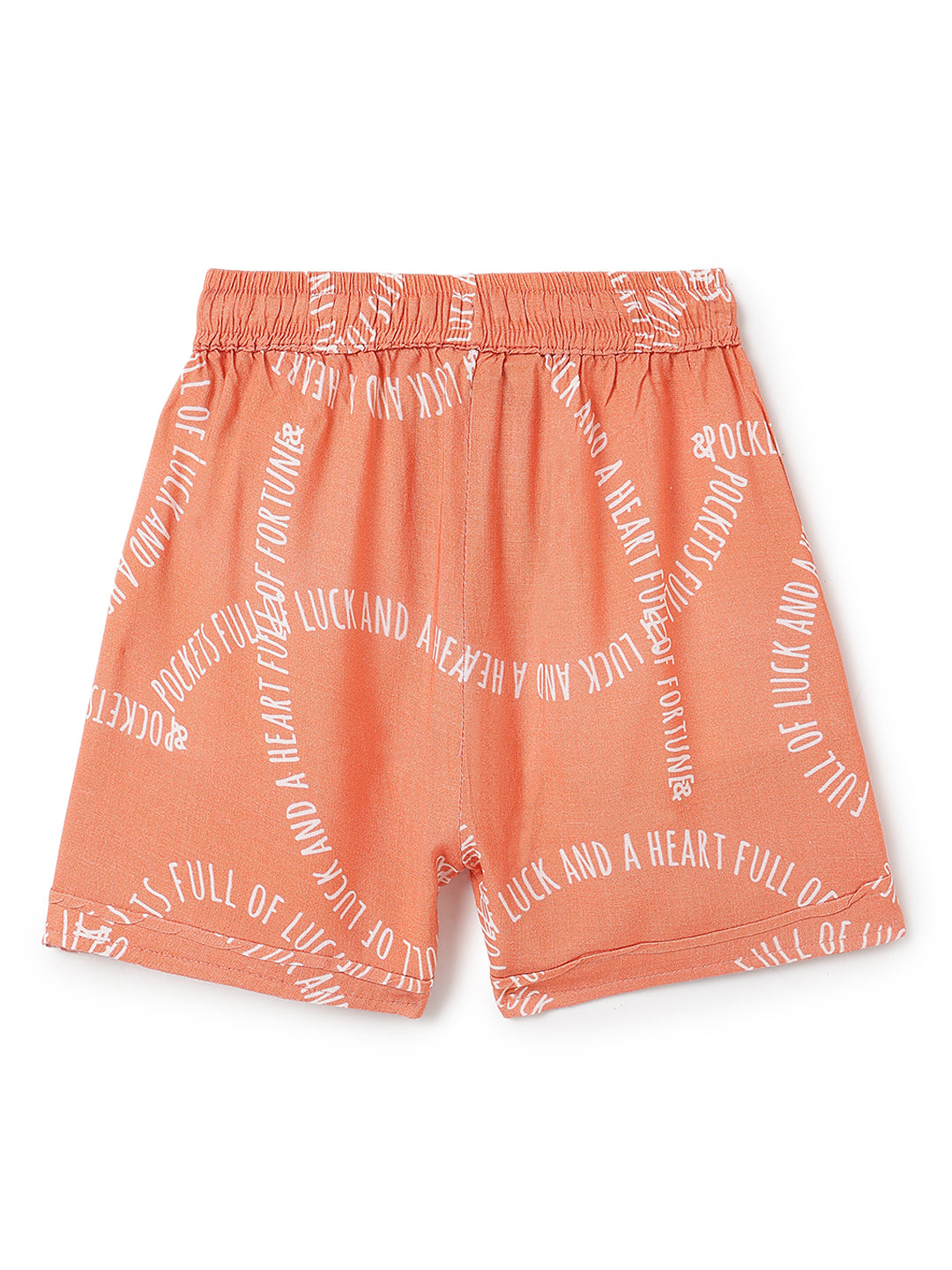 Girls Orange Printed Top & Shorts Co-Ord Set