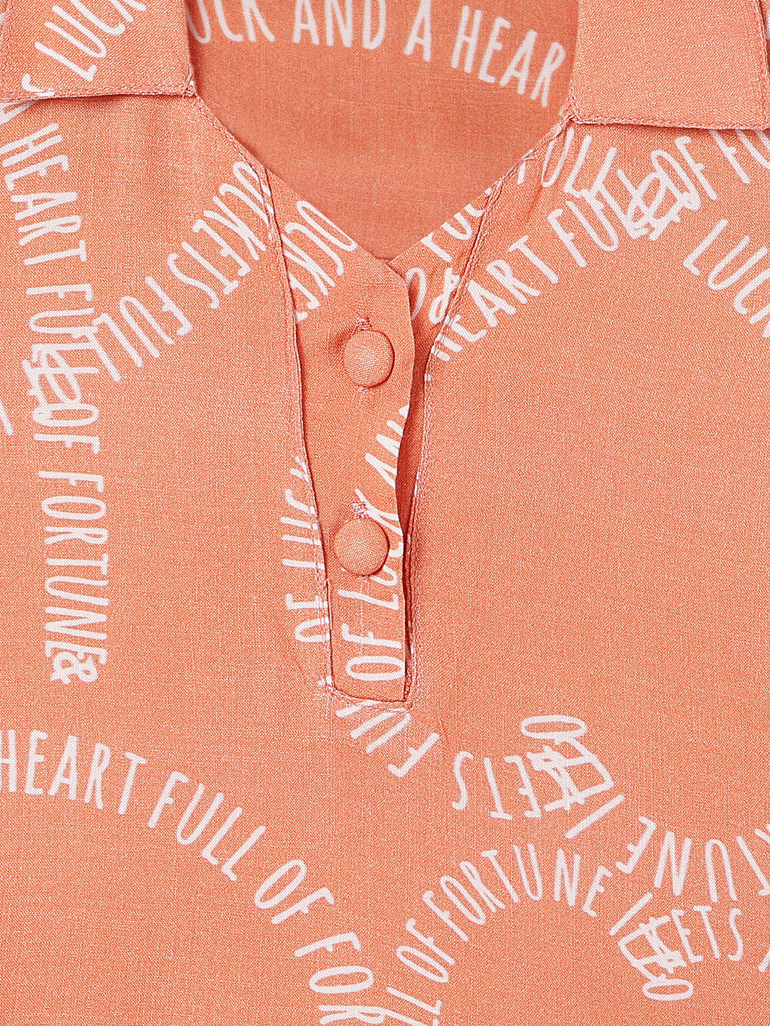 Girls Orange Printed Top & Shorts Co-Ord Set
