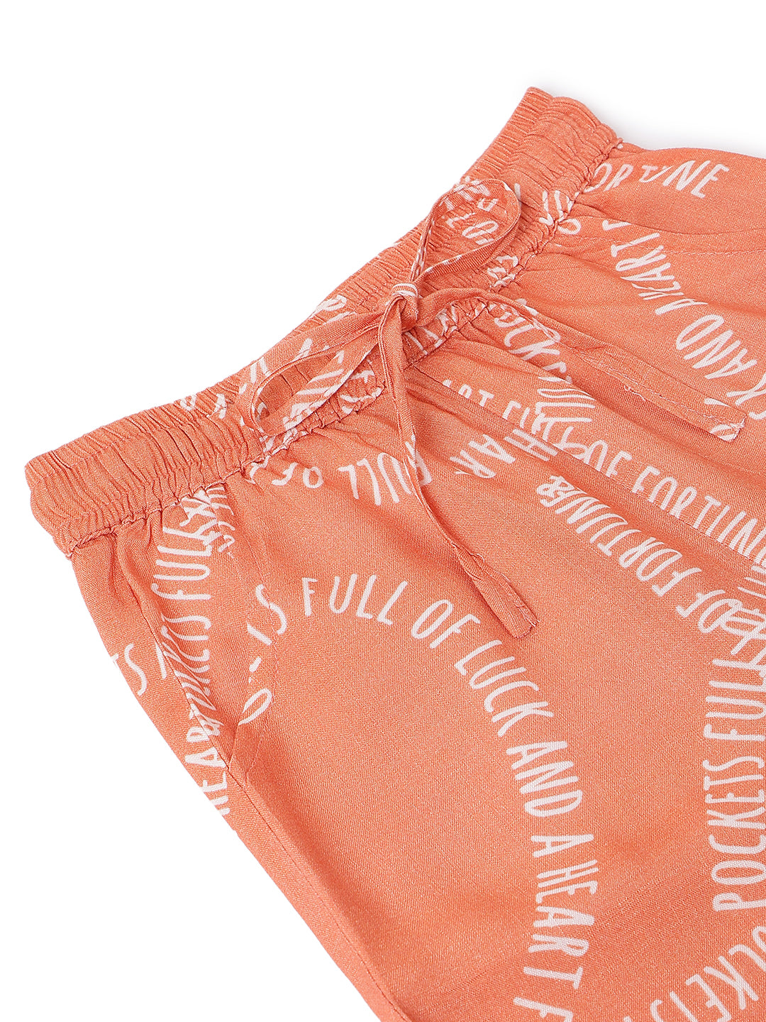 Girls Orange Printed Top & Shorts Co-Ord Set