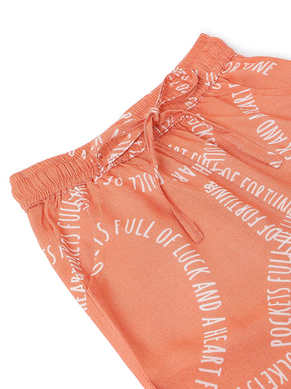 Girls Orange Printed Top & Shorts Co-Ord Set
