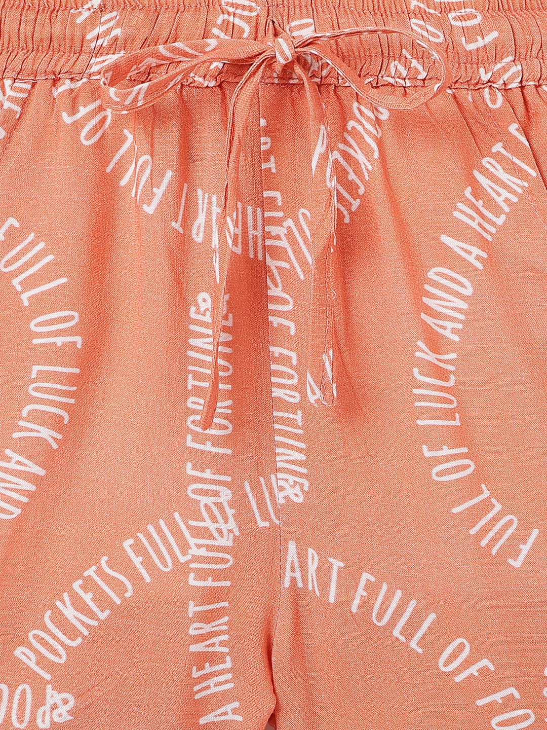 Girls Orange Printed Top & Shorts Co-Ord Set