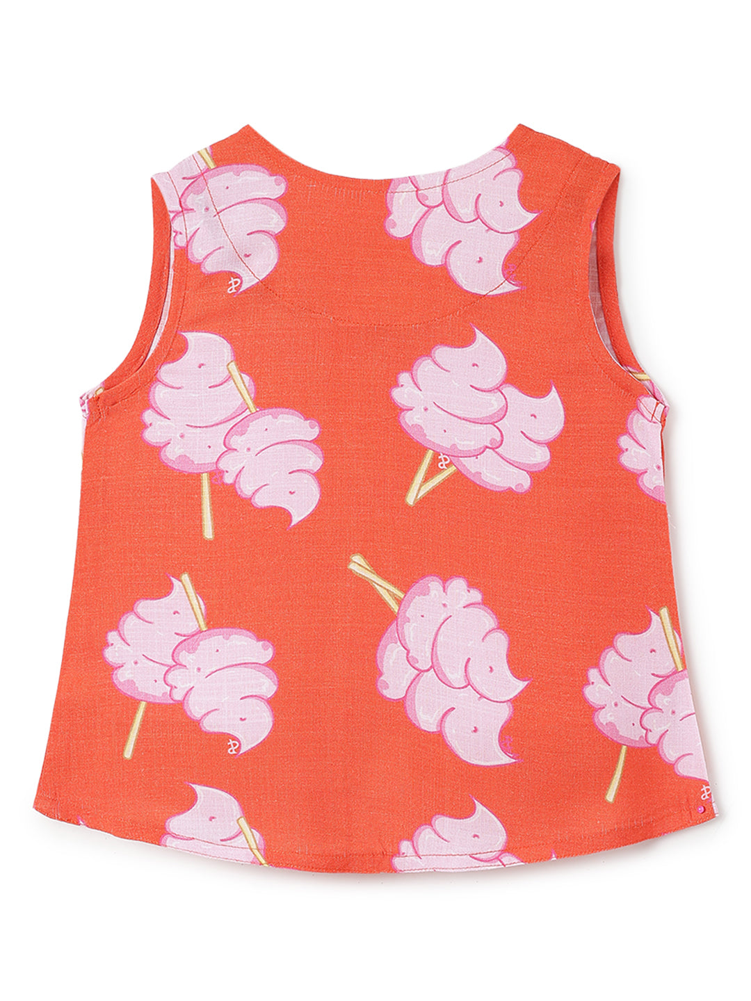 Girls Red Printed Sleeveless Tie-Up Top, Camisole & Drawstring Shorts 3-Piece Outfit Set