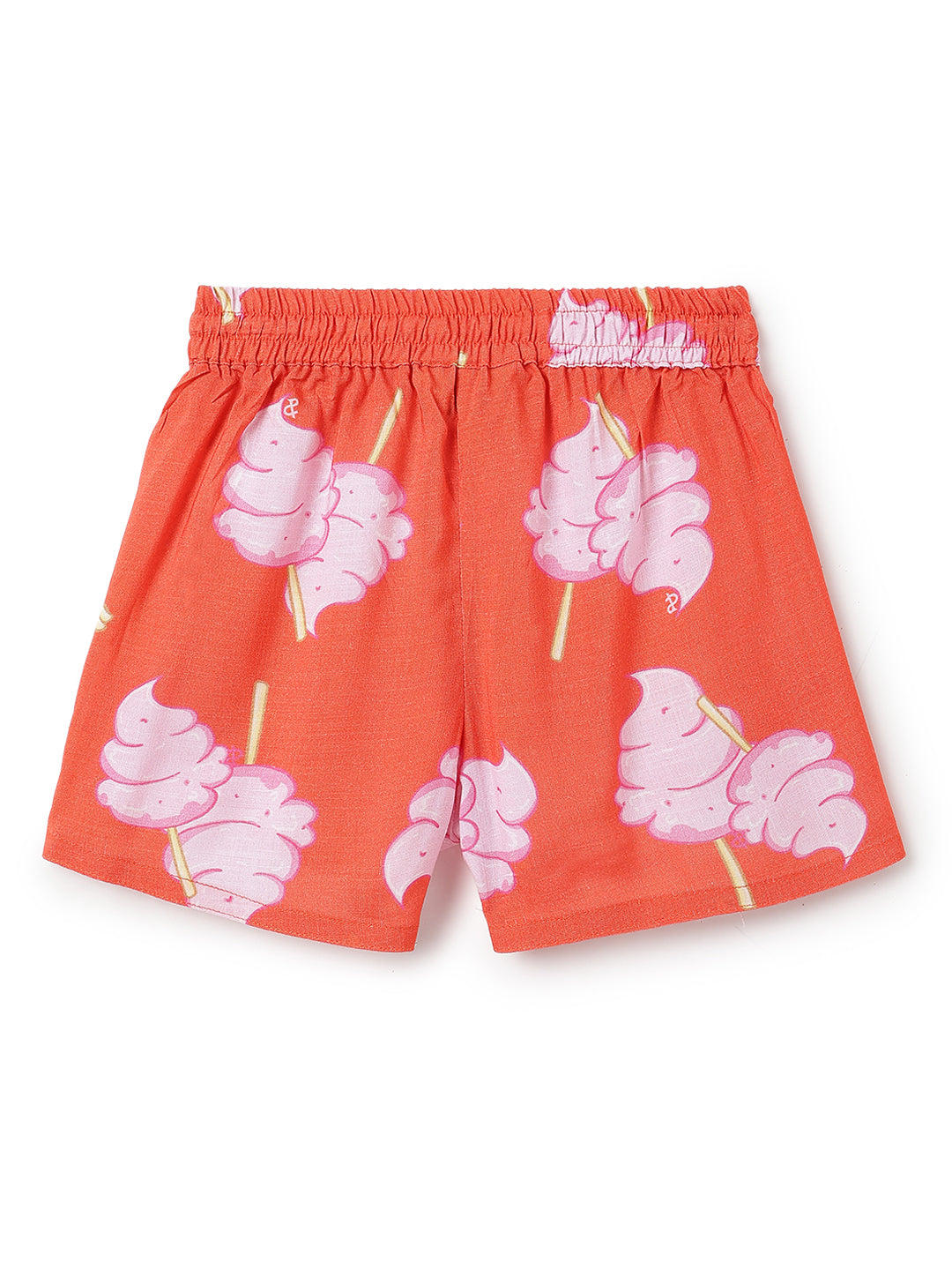 Girls Red Printed Sleeveless Tie-Up Top, Camisole & Drawstring Shorts 3-Piece Outfit Set