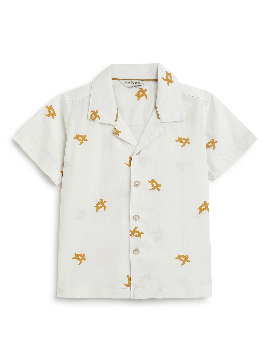 Boys Cotton Off White Animal Print Shirt & Shorts Co-Ord Set