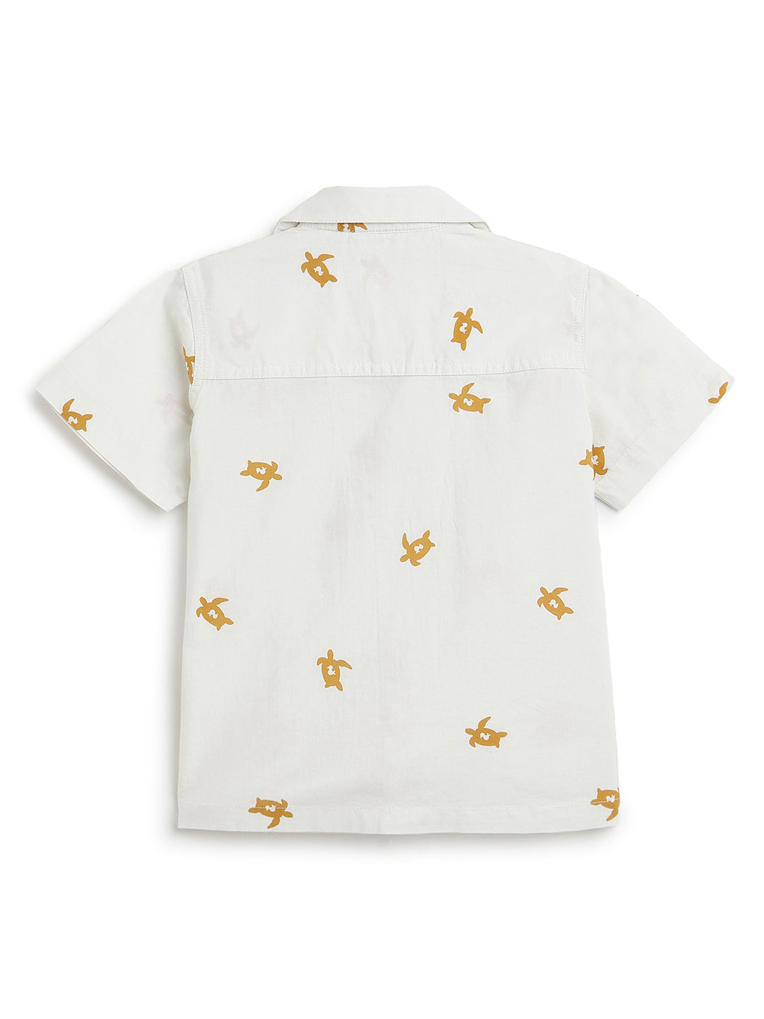 Boys Cotton Off White Animal Print Shirt & Shorts Co-Ord Set
