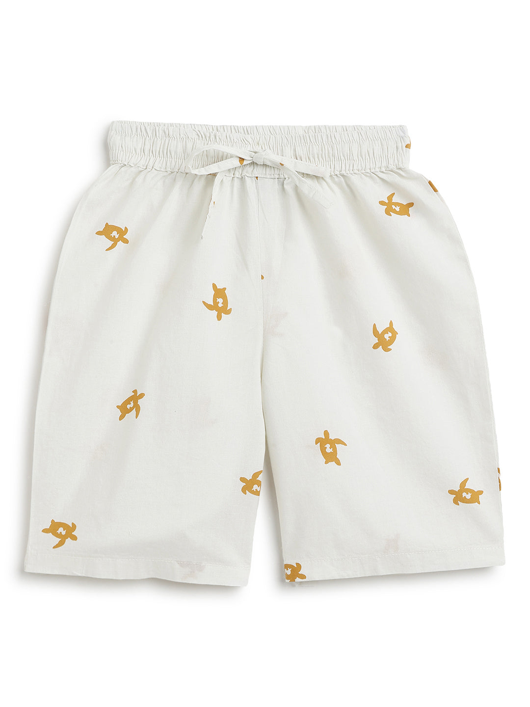 Boys Cotton Off White Animal Print Shirt & Shorts Co-Ord Set