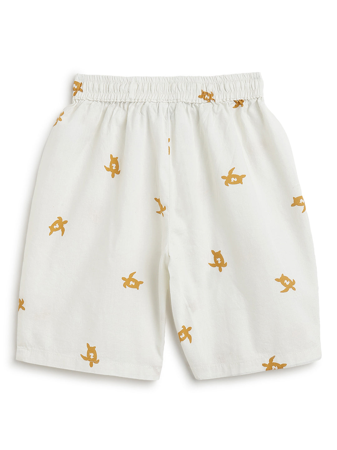 Boys Cotton Off White Animal Print Shirt & Shorts Co-Ord Set
