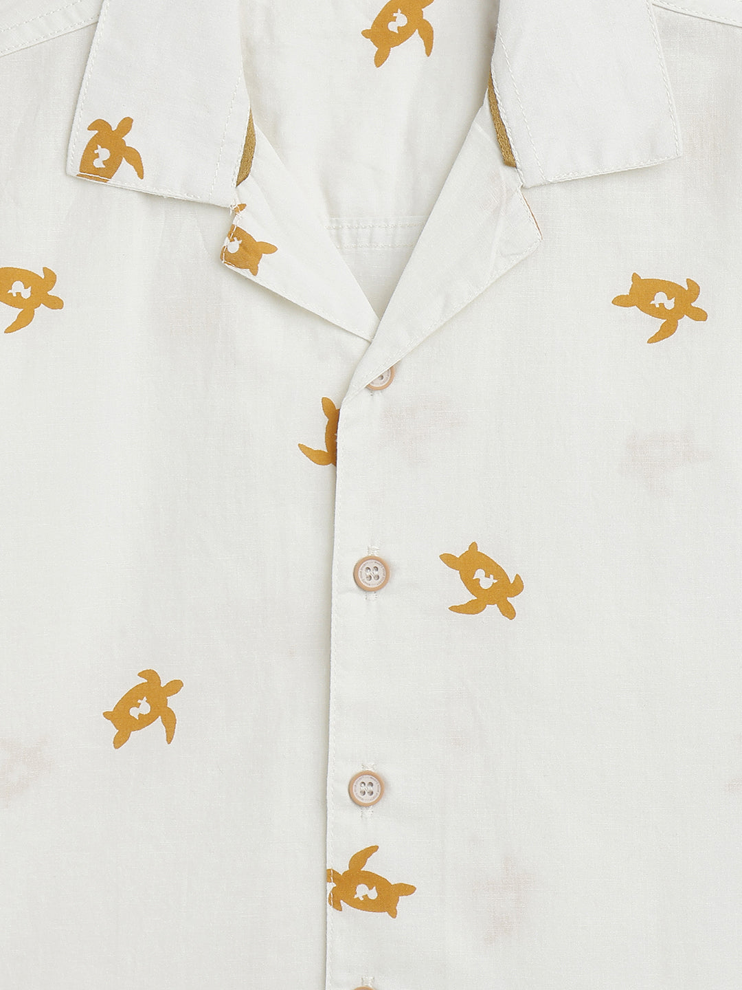 Boys Cotton Off White Animal Print Shirt & Shorts Co-Ord Set