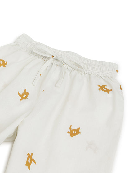 Boys Cotton Off White Animal Print Shirt & Shorts Co-Ord Set