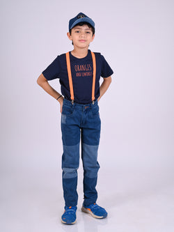 Boys Lycra Dark Blue Slim fit Fit Lesar Print Jeans