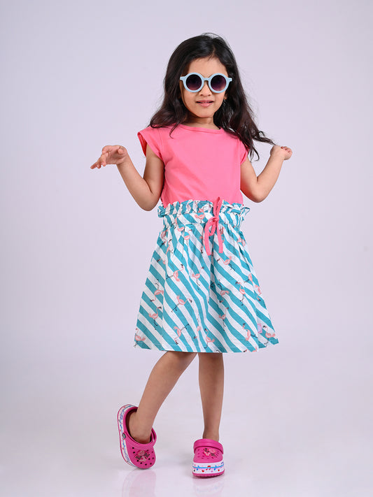 Girls Light Pink Sleeveless Printed Dress