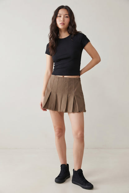 Womens Brown Cotton Thigh-Length Mini Skirt