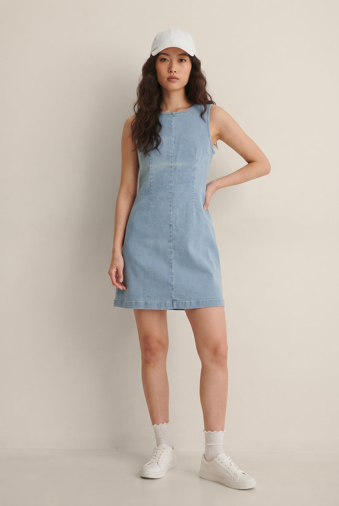 Womens Light Blue Denim Sleeveless Dress