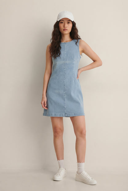 Womens Light Blue Denim Sleeveless Dress