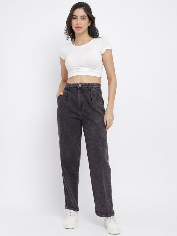 Women Grey Wide Leg Denim Solid Jeans