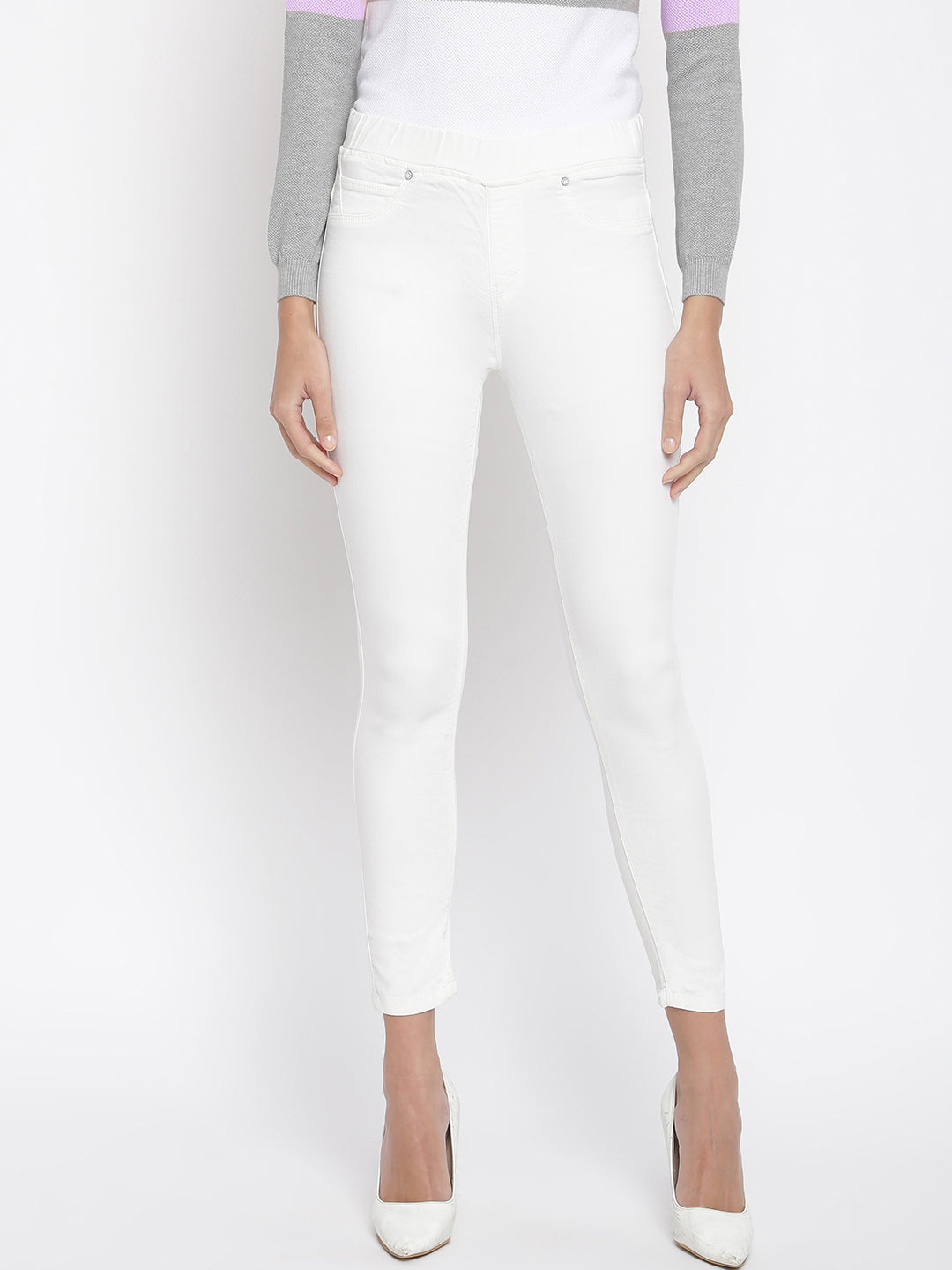 Womens Lycra White Solid Skinny Fit Jeggings