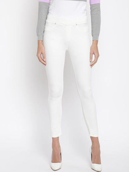 Womens Lycra White Solid Skinny Fit Jeggings