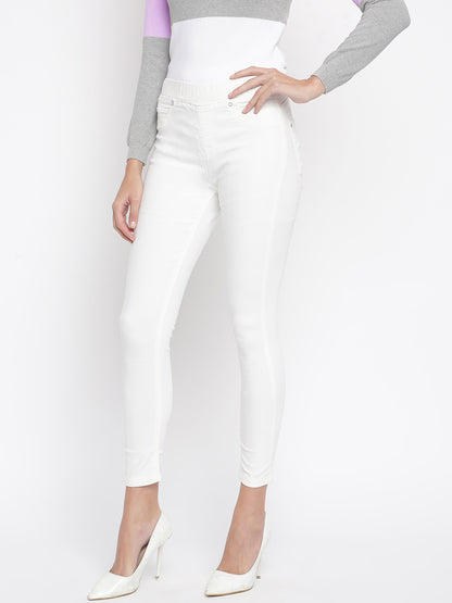 Womens Lycra White Solid Skinny Fit Jeggings
