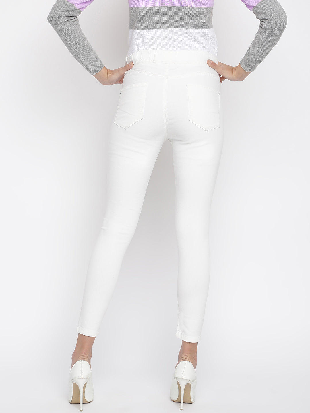 Womens Lycra White Solid Skinny Fit Jeggings