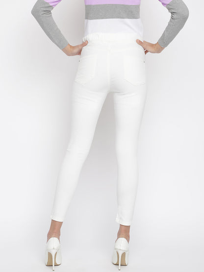 Womens Lycra White Solid Skinny Fit Jeggings