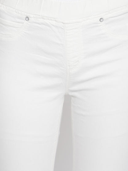 Womens Lycra White Solid Skinny Fit Jeggings